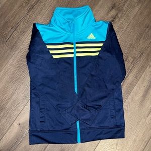 Boy’s Navy Blue, Teal, and Lime Green Adidas Sweat Jacket, Size 7